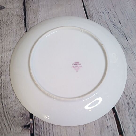 Creative Fine China Royal Elegance Luncheon Plate – 9" Gray Floral Silver Trim - Picture 6 of 9